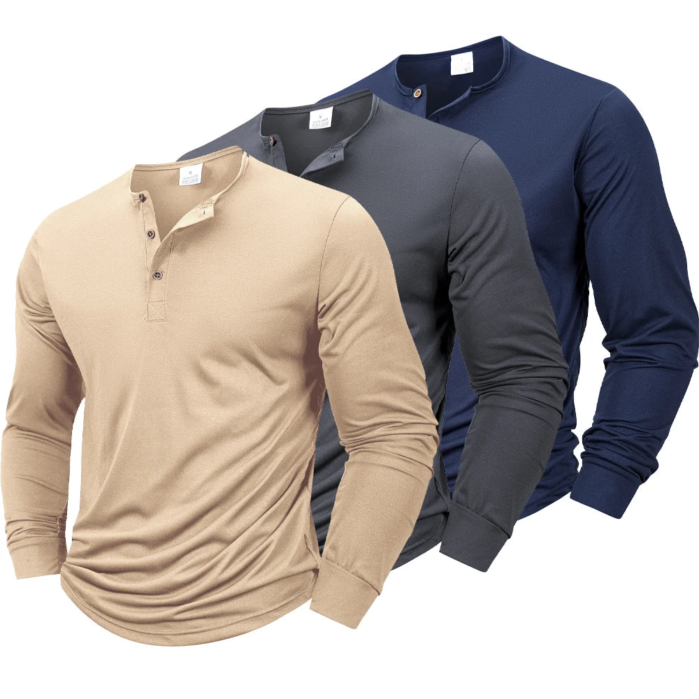Men’s Long Sleeve Henley Shirt – Slim Fit, Casual & Comfortable Fitness Top with Button Neck
