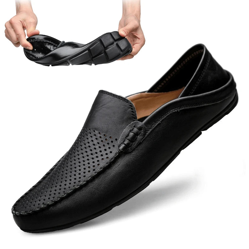 Men’s Summer Casual Leather Moccasins – Breathable Slip-On Boat Shoes, Italian-Style Luxury Driving Loafers