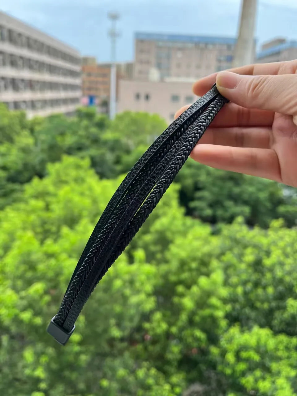 Men’s Trendy Leather Bracelet – Stainless Steel Multilayer Braided Rope Jewelry