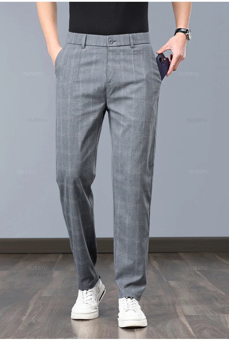Men’s Slim Fit Plaid Pants – Stretch Formal Trousers for Office, Party & Casual Wear