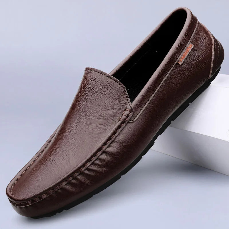 Men’s Genuine Leather Slip-On Loafers – Breathable Luxury Moccasins & Italian Driving Shoes
