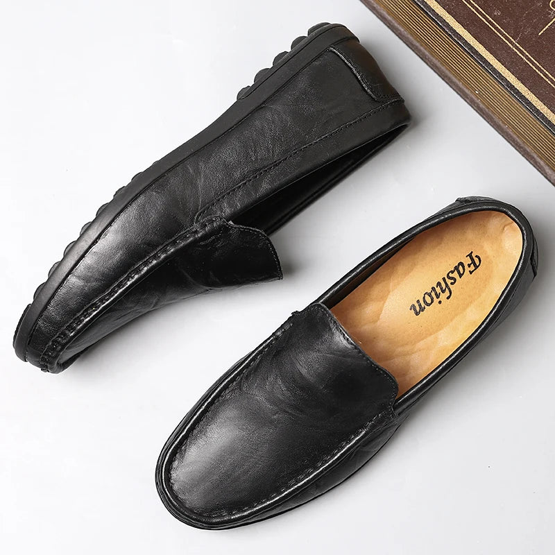 Men’s Genuine Leather Loafers – Luxury Italian Style Slip-On Driving Shoes