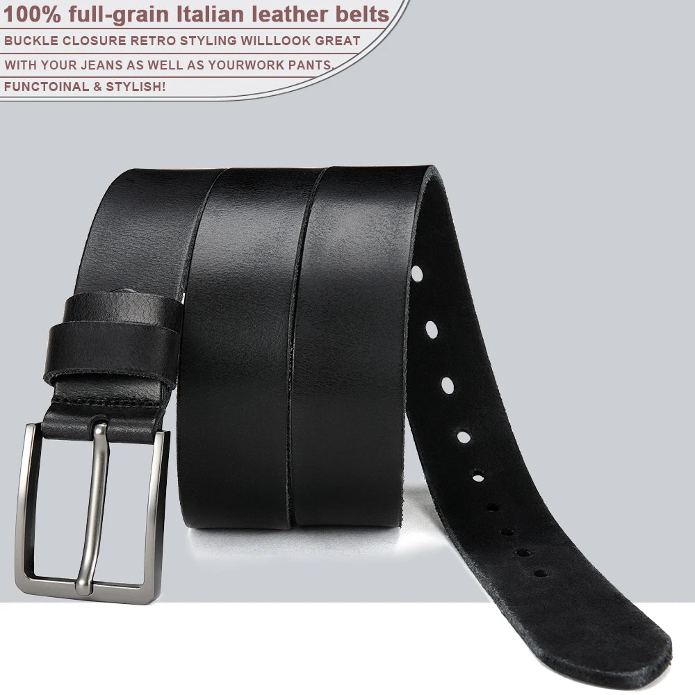 Men’s Genuine Leather Belt – High-Quality Cowskin with Classic Metal Buckle