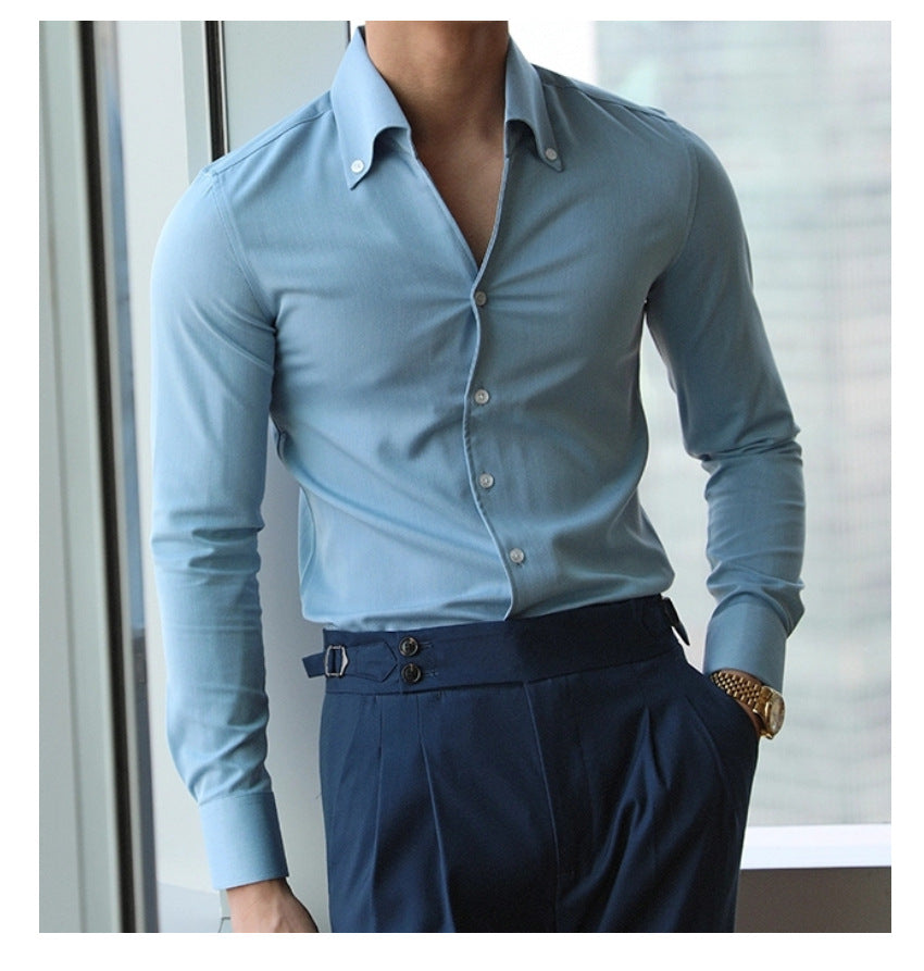 Men's Wrinkle-Free Slim-Fit Italian Collar Shirt – Casual & Stylish