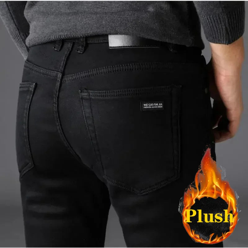 Men’s Classic Black Stretch Jeans – Soft Denim Biker Pants for Spring & Autumn