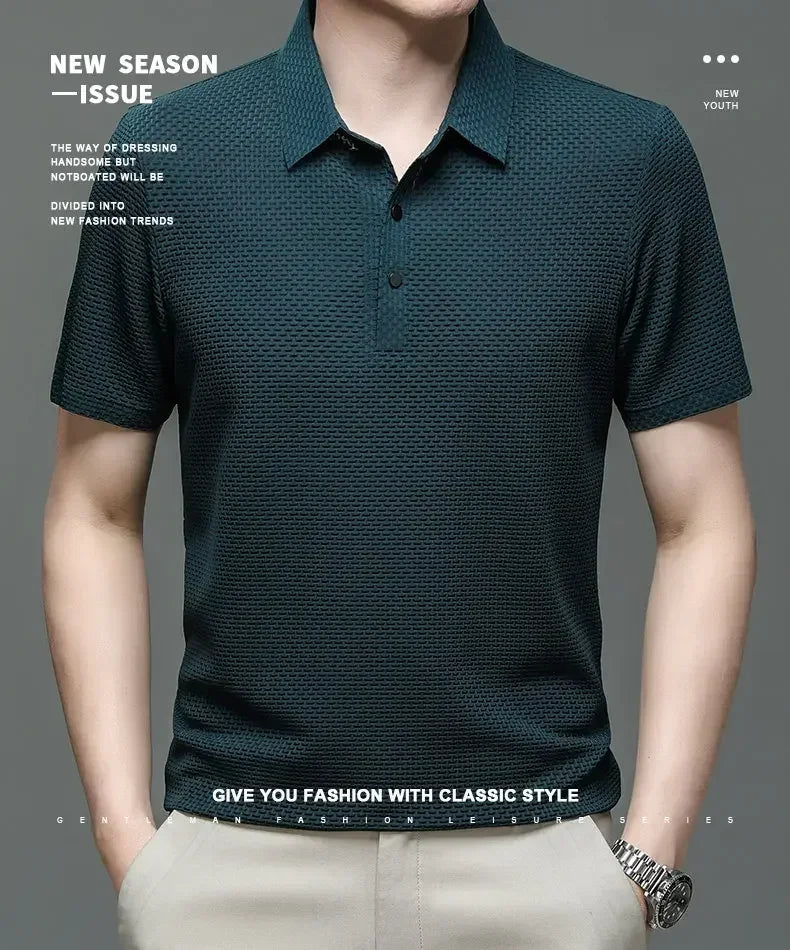 Men's Summer Ice Silk Short Sleeve Polo – Cool, Breathable, Sweat-Absorbing, Business Casual T-Shirt
