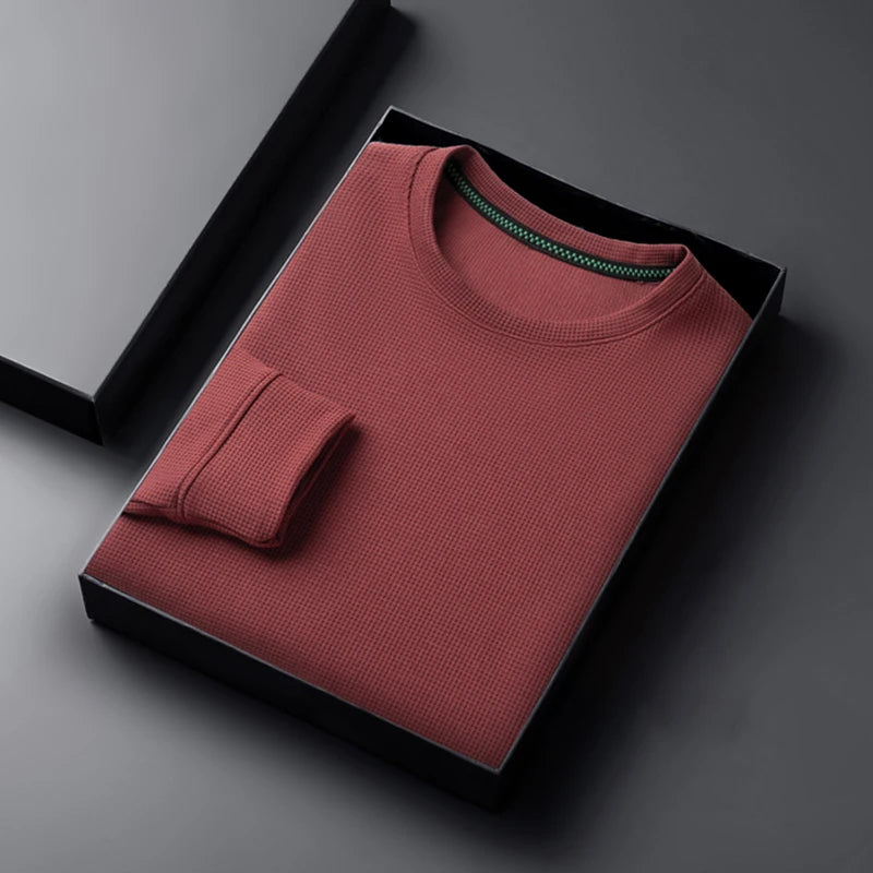 Men's Waffle Knit Long Sleeve T-Shirt – Casual Comfort Top