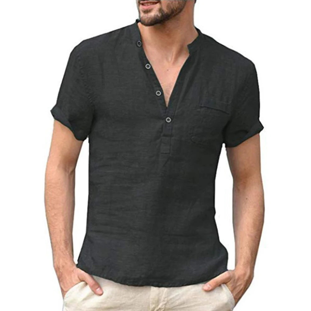 Men's Summer Cotton & Linen Short-Sleeve T-Shirt – Breathable Casual Top, Sizes S-3XL