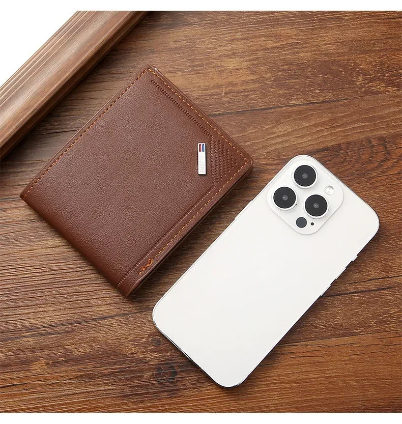 Men's Slim Leather Wallet – Minimalist Soft Leather Bifold, Compact & Durable Short Wallet