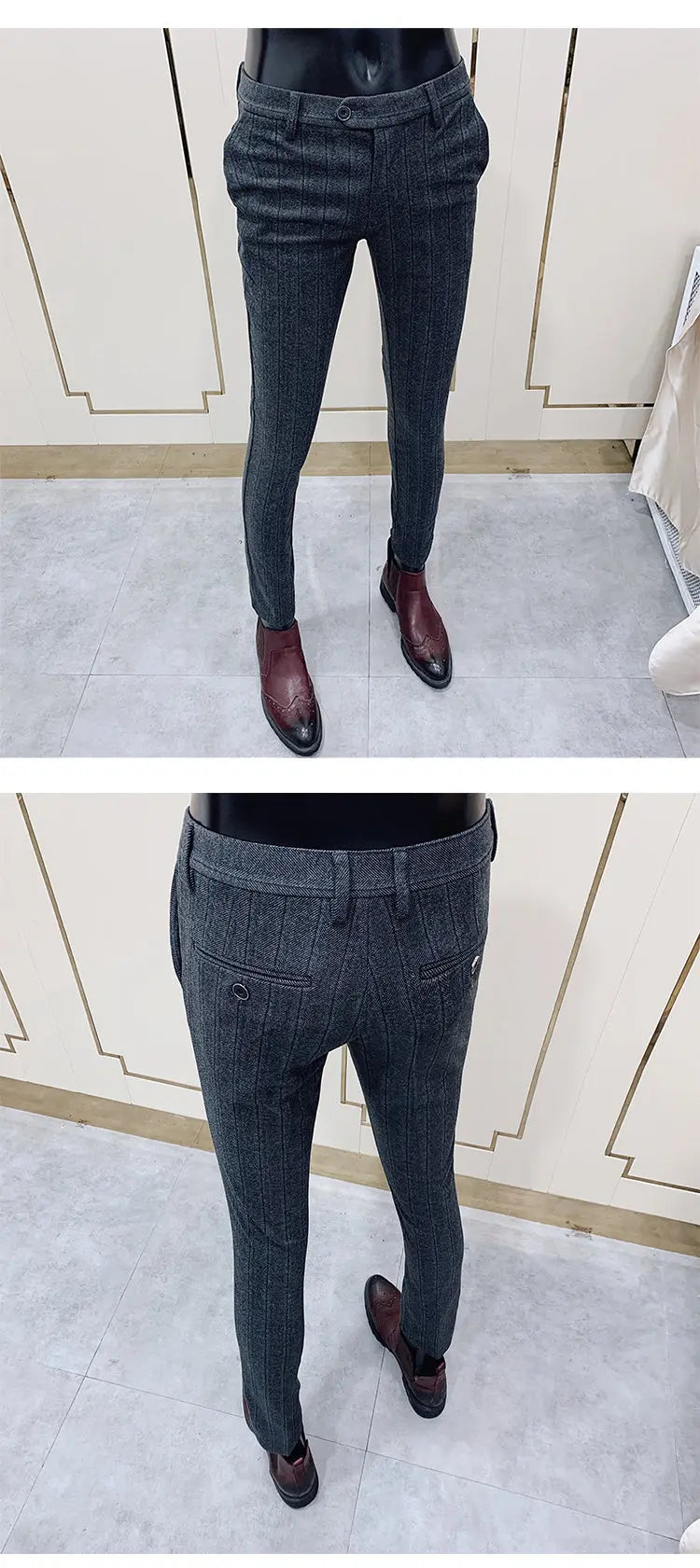 Men’s Striped Woolen Suit Pants – Slim Fit Casual & Formal Trousers for Autumn & Winter