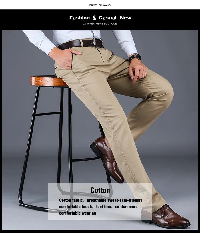 Men’s Classic Cotton Pants – 2024 Loose Fit High-Waist Elastic Casual Trousers