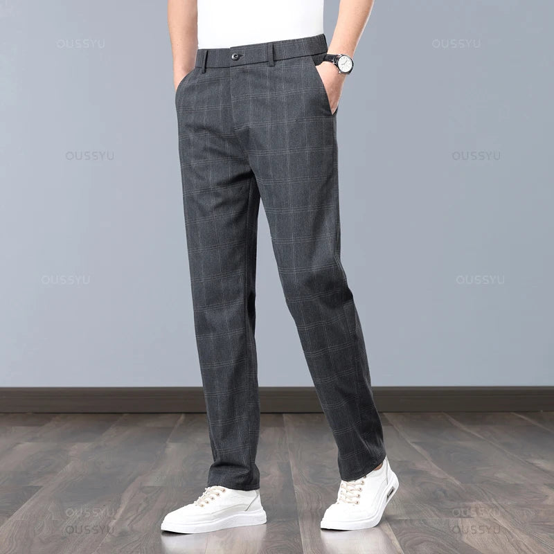 Men’s Slim Fit Plaid Pants – Stretch Formal Trousers for Office, Party & Casual Wear