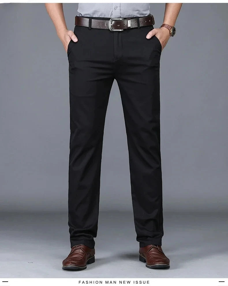 Men’s Classic Straight Casual Pants – Comfortable Business Trousers in Green, Black & Khaki | 2023 Fashion
