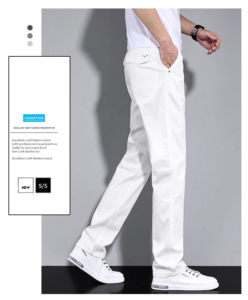 Men’s White Casual Pants – Stretch Straight Fit, Comfortable Soft Business & Work Trousers