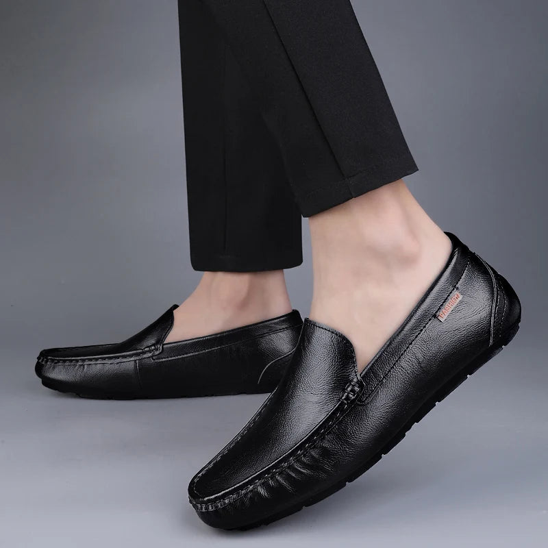 Men’s Genuine Leather Slip-On Loafers – Breathable Luxury Moccasins & Italian Driving Shoes