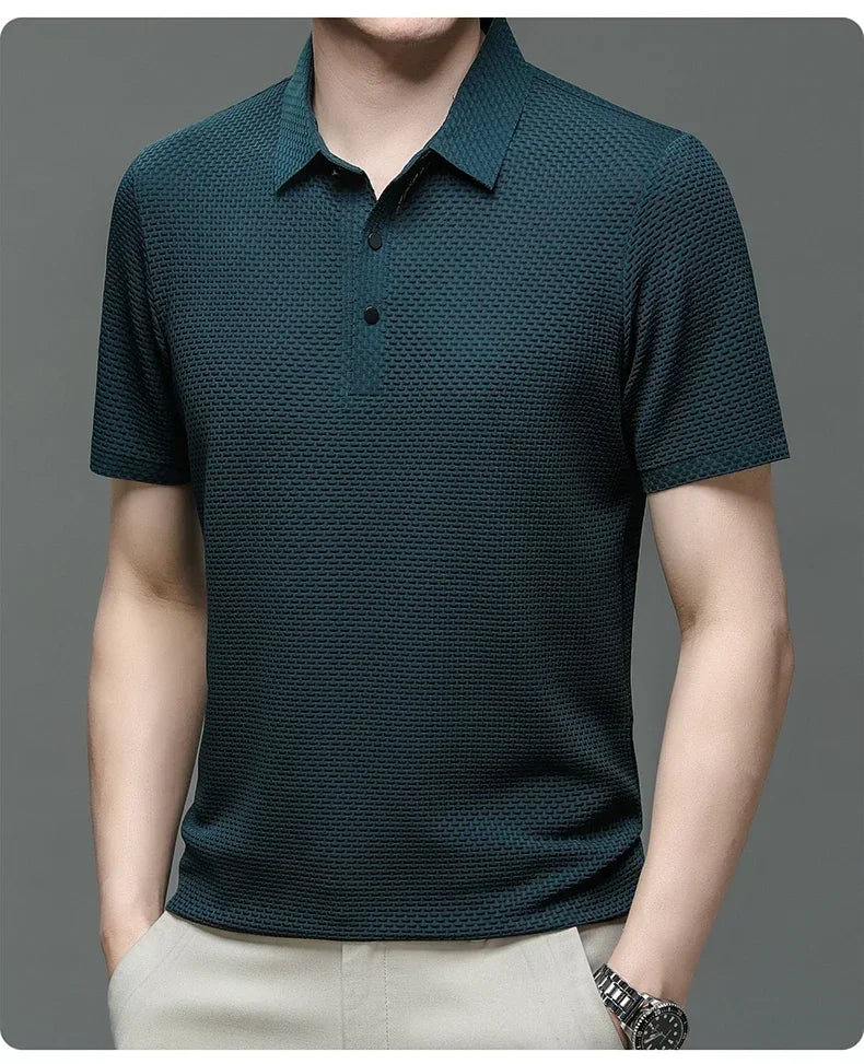 Men's Summer Ice Silk Short Sleeve Polo – Cool, Breathable, Sweat-Absorbing, Business Casual T-Shirt