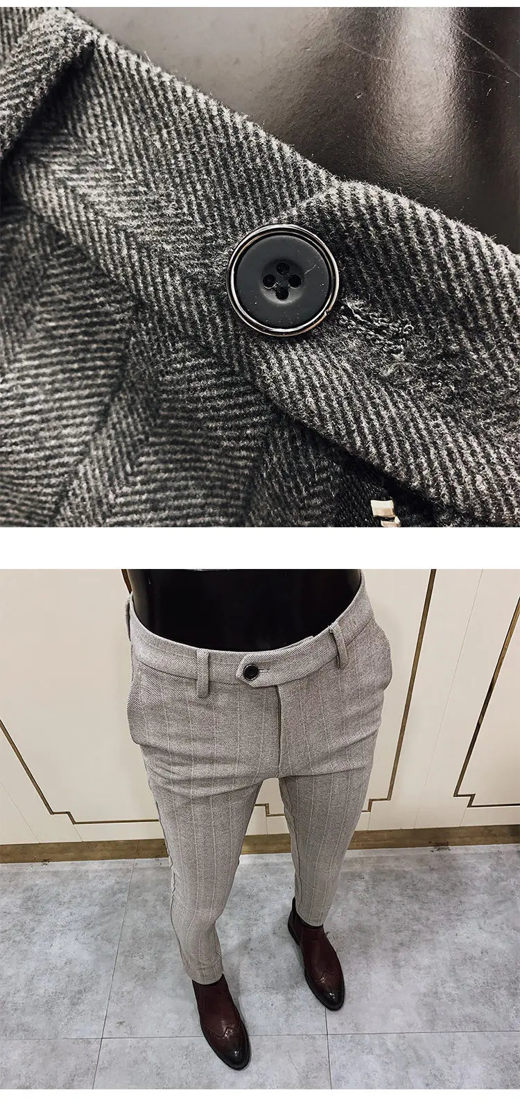 Men’s Striped Woolen Suit Pants – Slim Fit Casual & Formal Trousers for Autumn & Winter