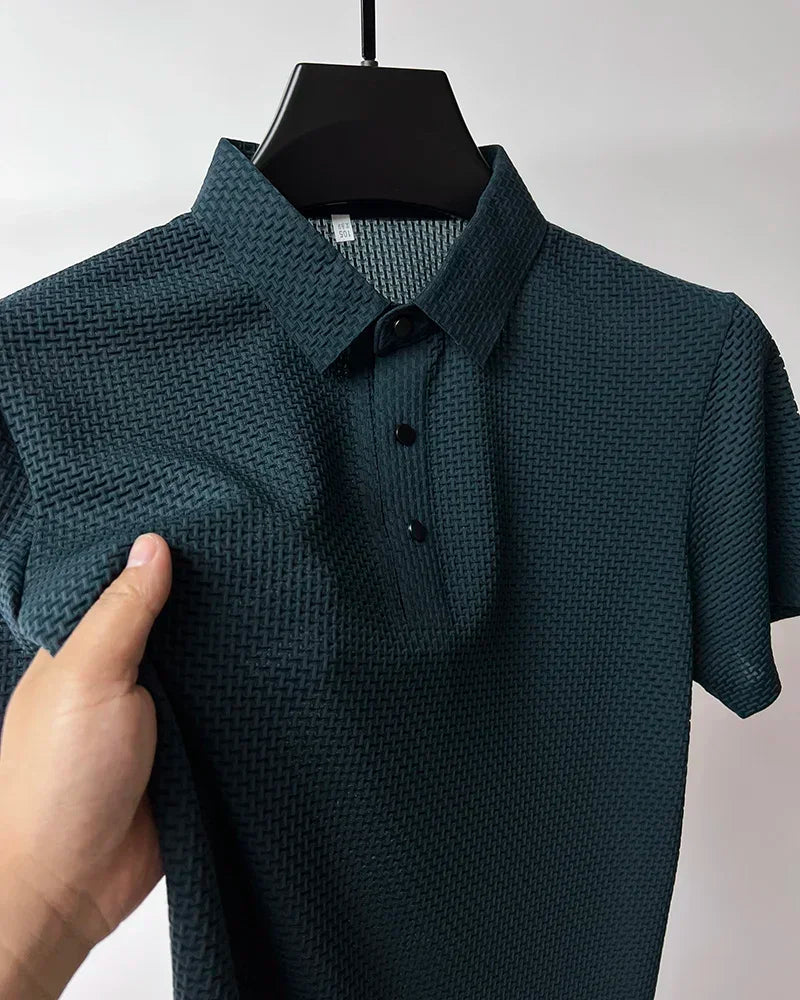 Men's Summer Ice Silk Short Sleeve Polo – Cool, Breathable, Sweat-Absorbing, Business Casual T-Shirt