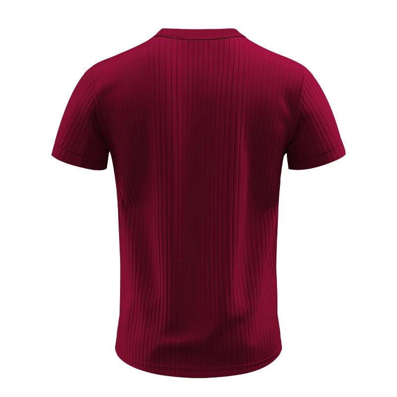 Men’s Striped Knit T-Shirt – Henley Neck, Short Sleeve, Soft & Breathable Casual Top