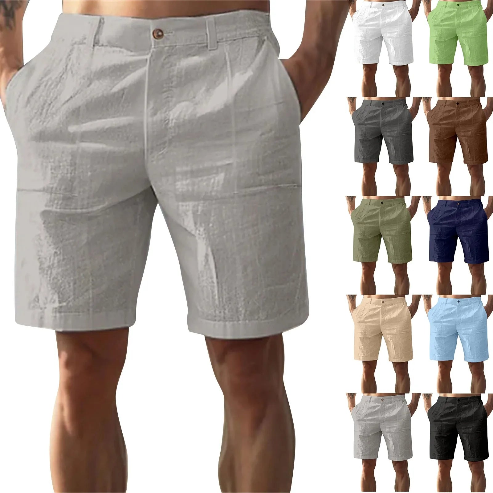 Men’s Solid Color Linen Shorts – Breathable Casual Beach Pants for Summer Holiday