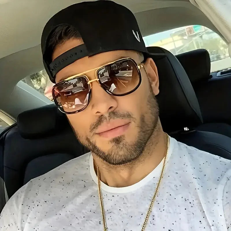 Vintage Square Oversized Sunglasses – High-Quality Retro Metal Frame Shades for Men & Women