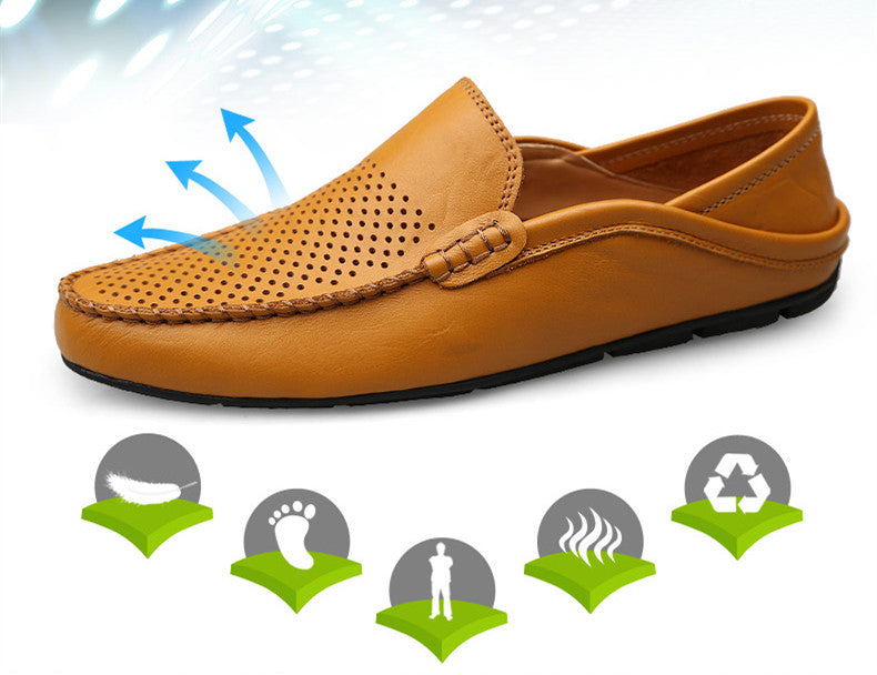 Men’s Summer Casual Leather Moccasins – Breathable Slip-On Boat Shoes, Italian-Style Luxury Driving Loafers