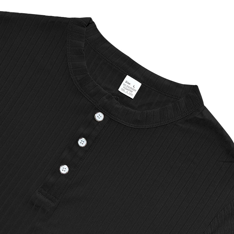 Men’s Striped Knit T-Shirt – Henley Neck, Short Sleeve, Soft & Breathable Casual Top