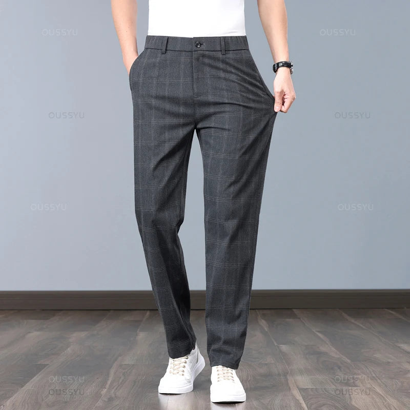 Men’s Slim Fit Plaid Pants – Stretch Formal Trousers for Office, Party & Casual Wear