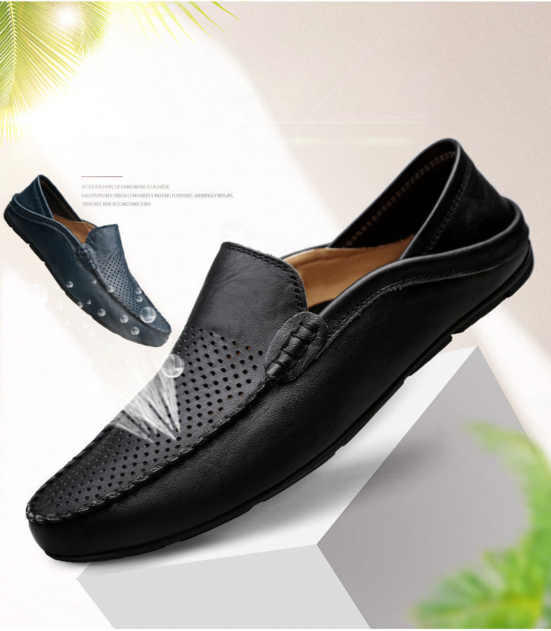 Men’s Summer Casual Leather Moccasins – Breathable Slip-On Boat Shoes, Italian-Style Luxury Driving Loafers