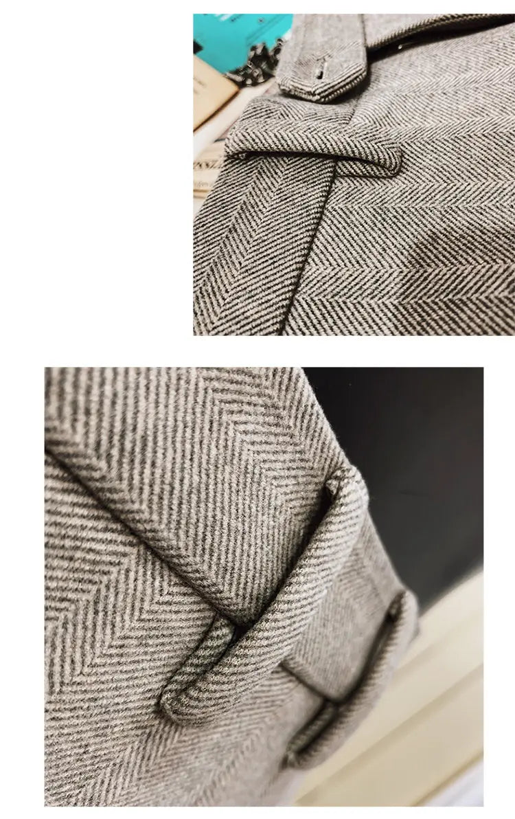 Men’s Striped Woolen Suit Pants – Slim Fit Casual & Formal Trousers for Autumn & Winter