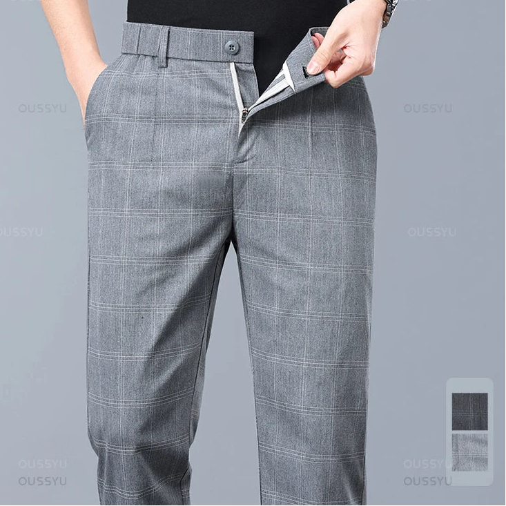 Men’s Slim Fit Plaid Pants – Stretch Formal Trousers for Office, Party & Casual Wear