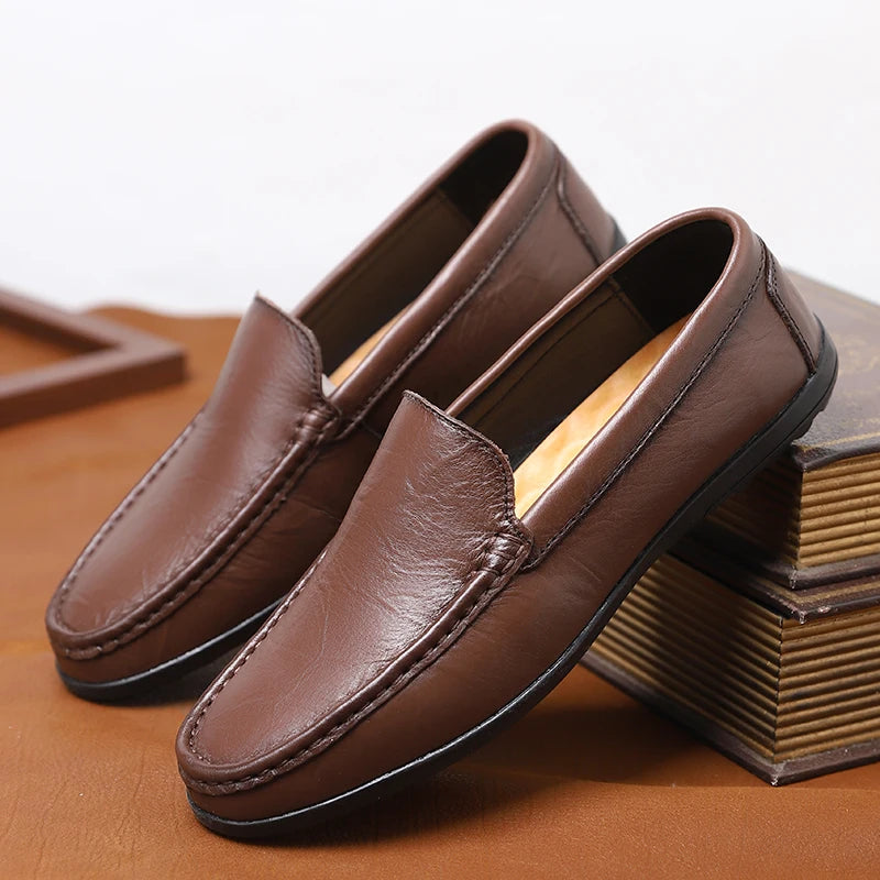 Men’s Genuine Leather Loafers – Luxury Italian Style Slip-On Driving Shoes