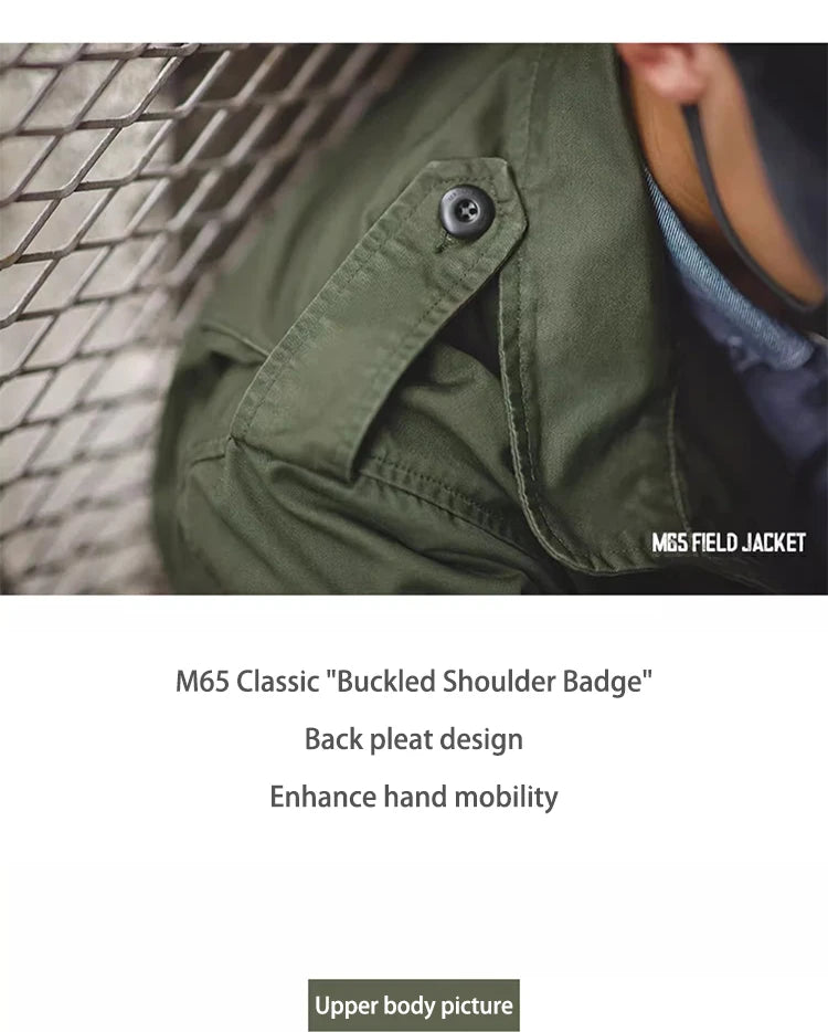 M65 Field Jacket, Men's Military Jacket, Retro Multi Pocket Collar Zipper Jacket, 100% Cotton