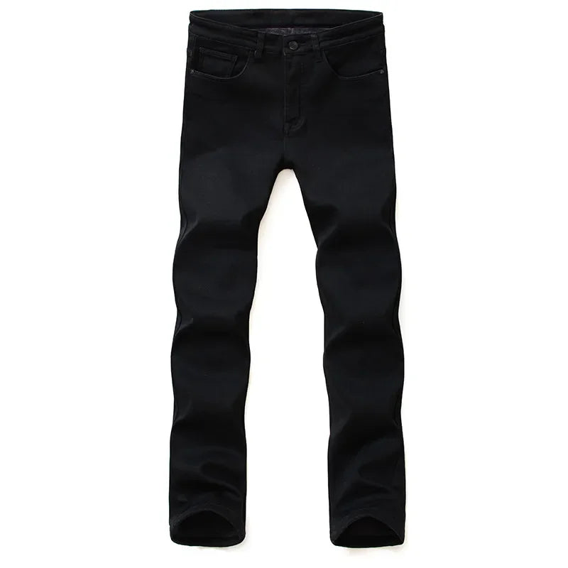 Men’s Classic Black Stretch Jeans – Soft Denim Biker Pants for Spring & Autumn