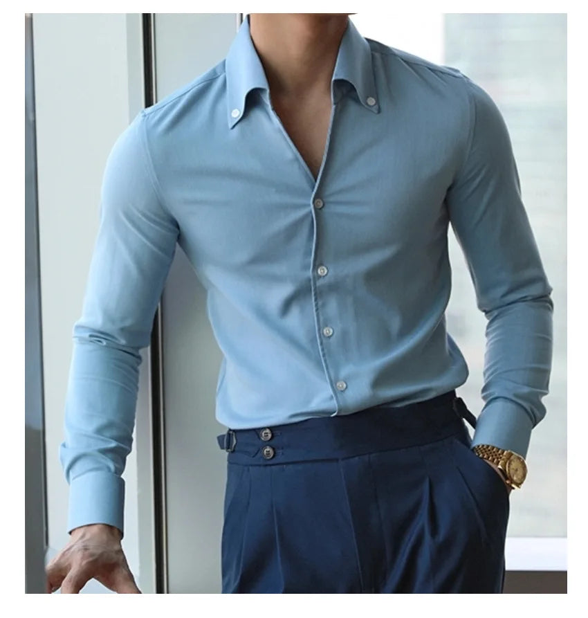 Men's Wrinkle-Free Slim-Fit Italian Collar Shirt – Casual & Stylish