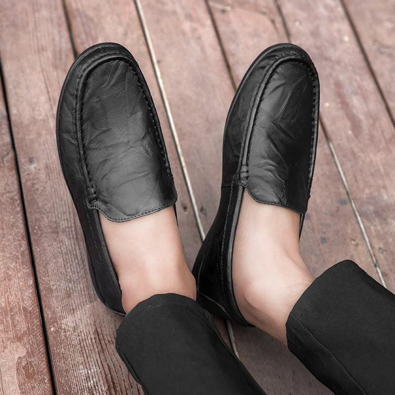 Men’s Genuine Leather Loafers – Luxury Italian Style Slip-On Driving Shoes
