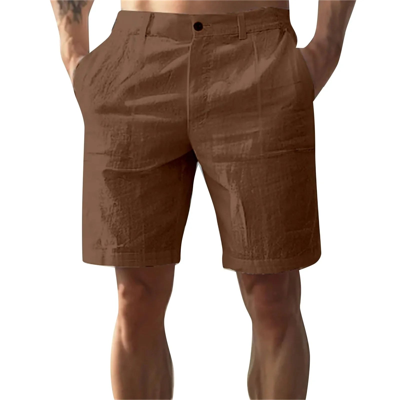 Men’s Solid Color Linen Shorts – Breathable Casual Beach Pants for Summer Holiday