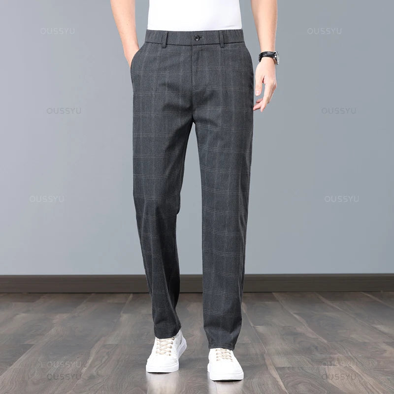 Men’s Slim Fit Plaid Pants – Stretch Formal Trousers for Office, Party & Casual Wear