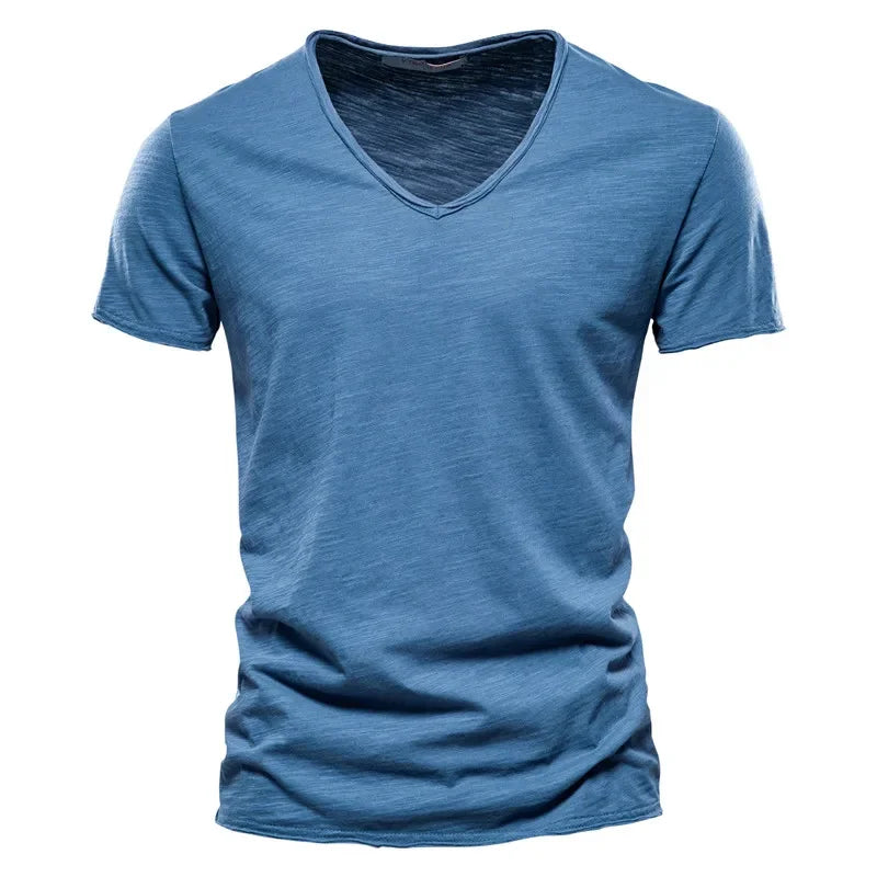 Men’s 100% Cotton V-Neck T-Shirt – Slim Fit Solid Color Short Sleeve Top