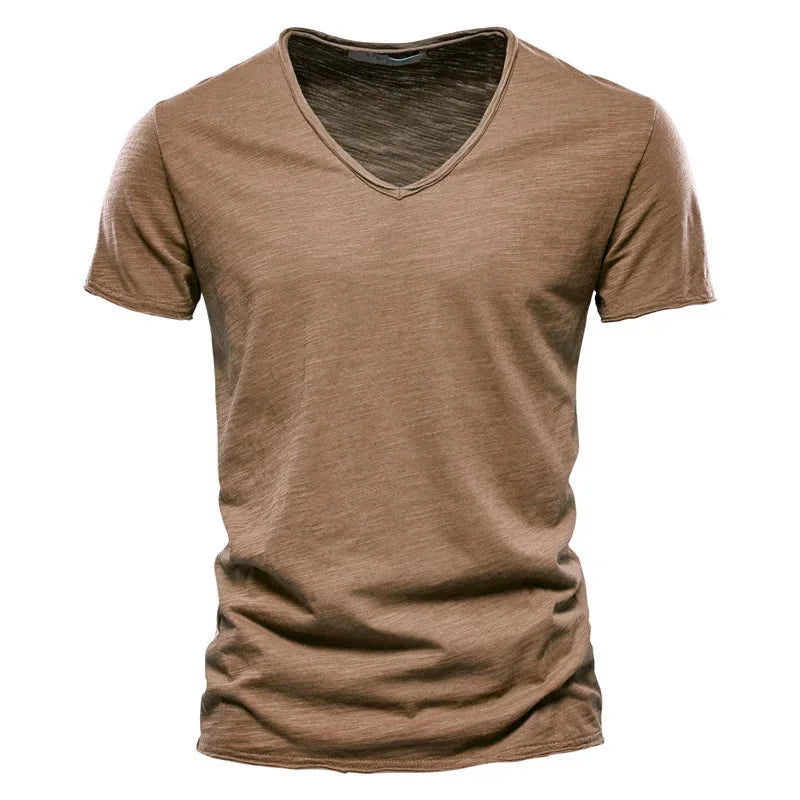 Men’s 100% Cotton V-Neck T-Shirt – Slim Fit Solid Color Short Sleeve Top