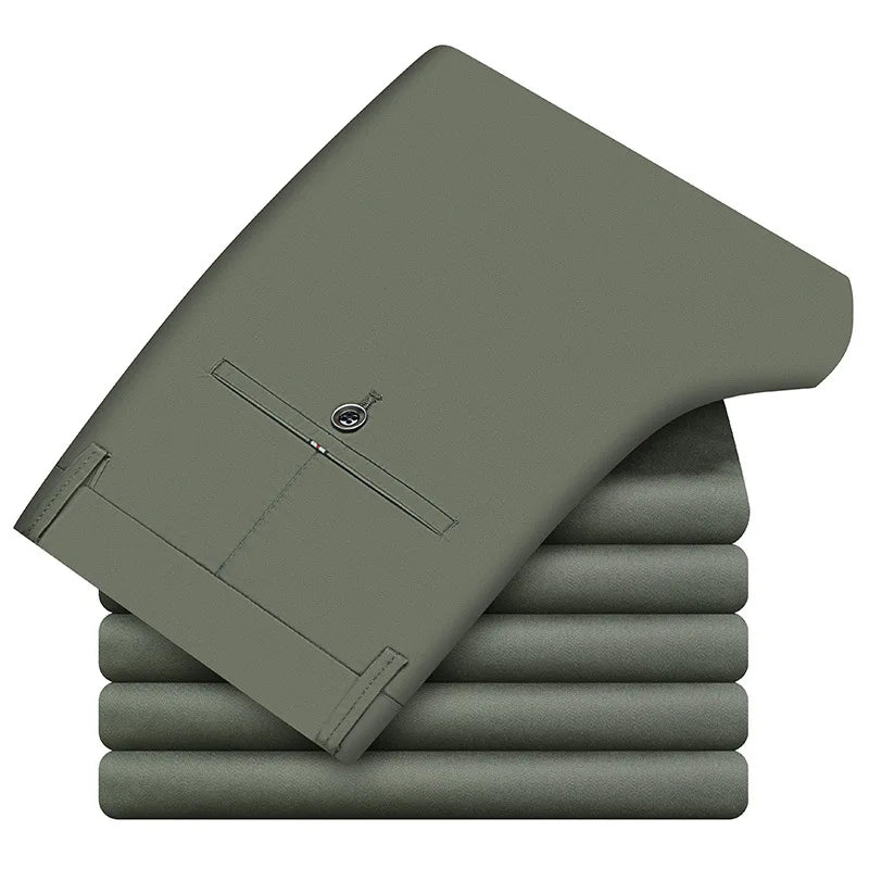Men’s Classic Straight Casual Pants – Comfortable Business Trousers in Green, Black & Khaki | 2023 Fashion