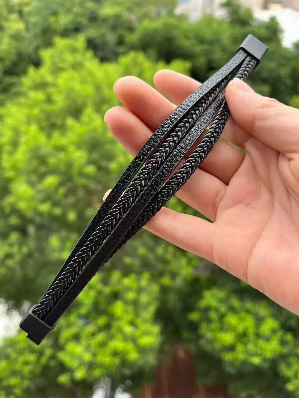 Men’s Trendy Leather Bracelet – Stainless Steel Multilayer Braided Rope Jewelry