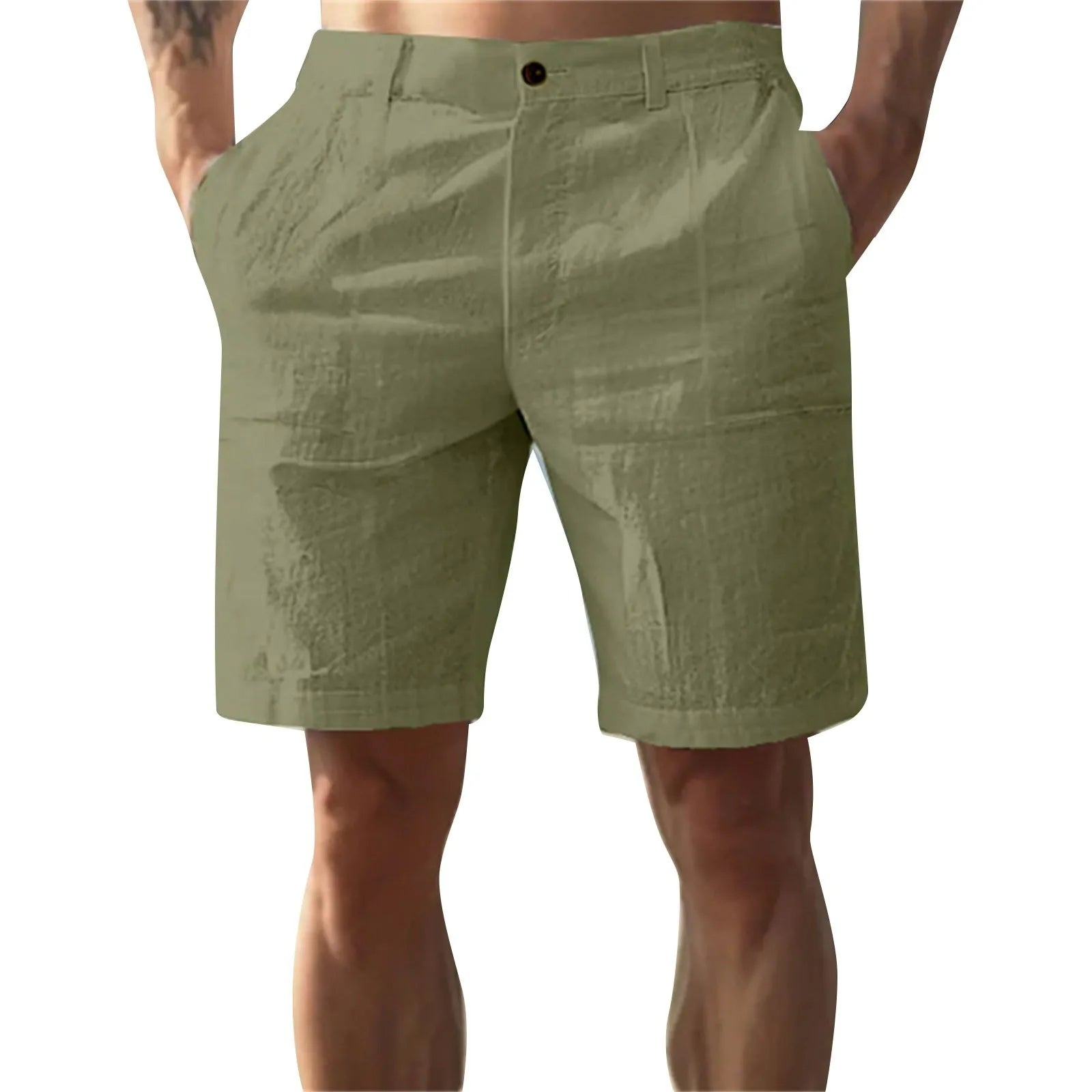 Men’s Solid Color Linen Shorts – Breathable Casual Beach Pants for Summer Holiday