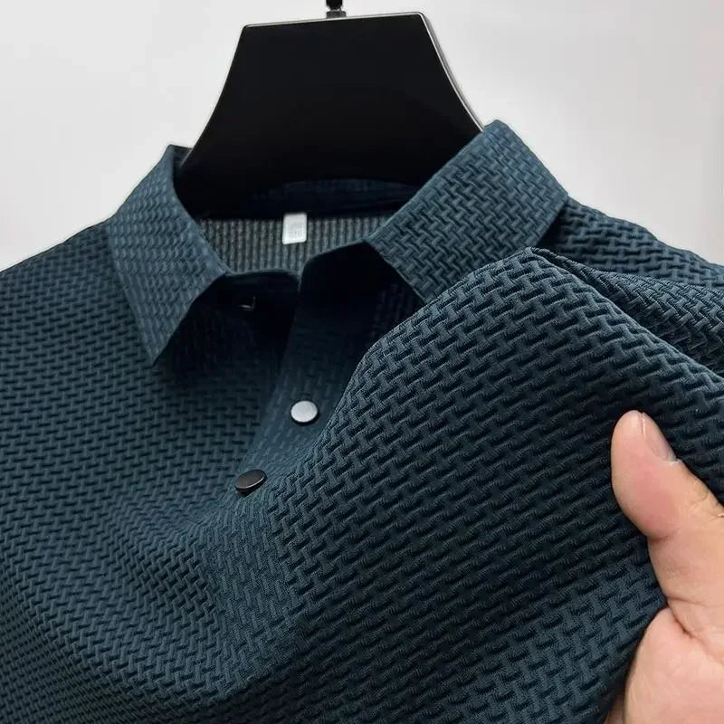 Men's Summer Ice Silk Short Sleeve Polo – Cool, Breathable, Sweat-Absorbing, Business Casual T-Shirt