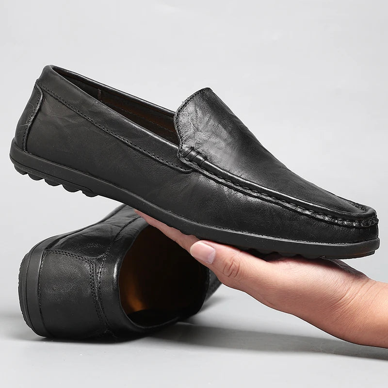 Men’s Genuine Leather Loafers – Luxury Italian Style Slip-On Driving Shoes