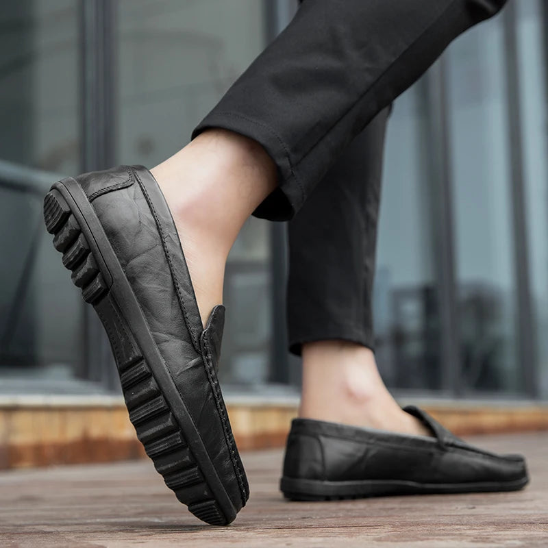 Men’s Genuine Leather Loafers – Luxury Italian Style Slip-On Driving Shoes