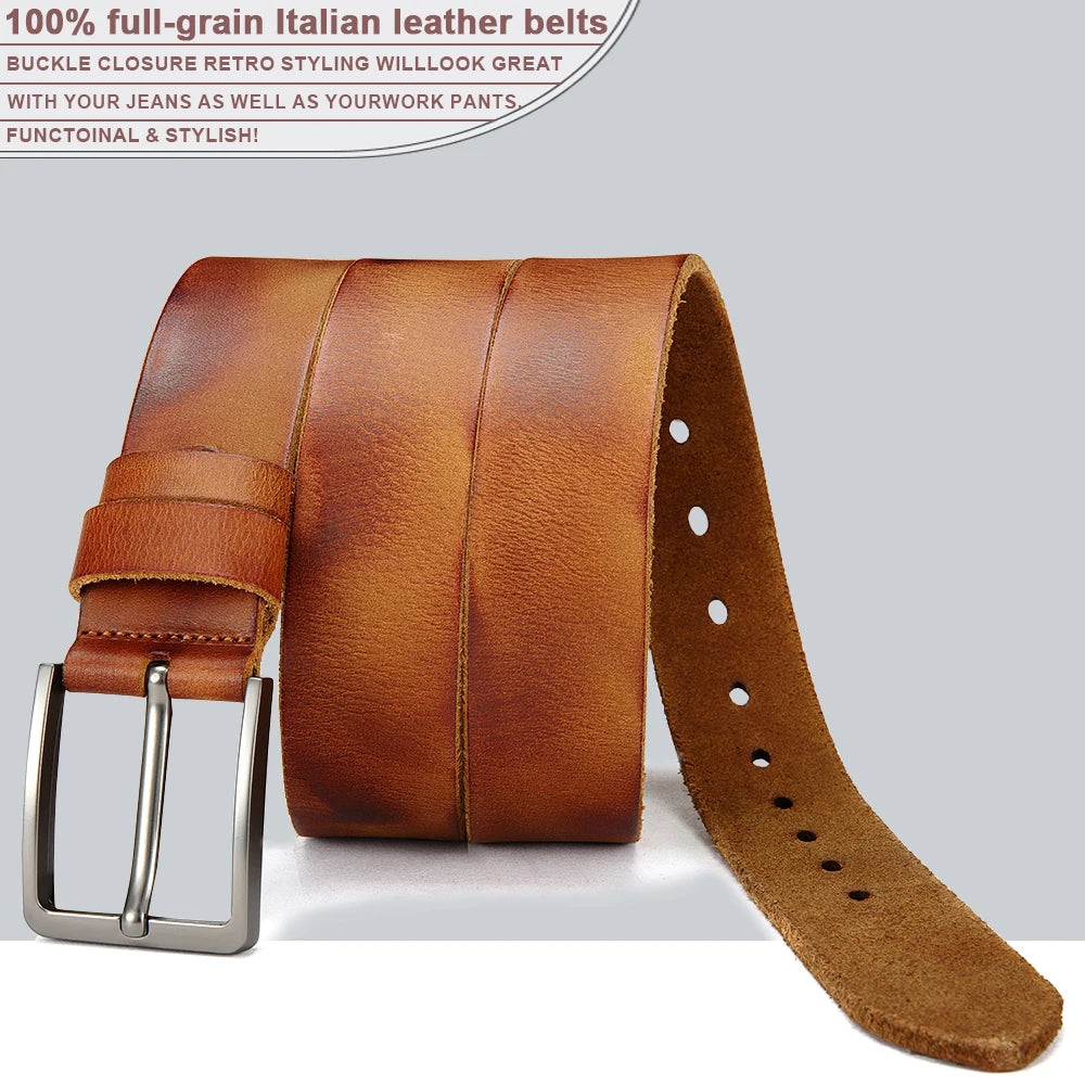 Men’s Genuine Leather Belt – High-Quality Cowskin with Classic Metal Buckle