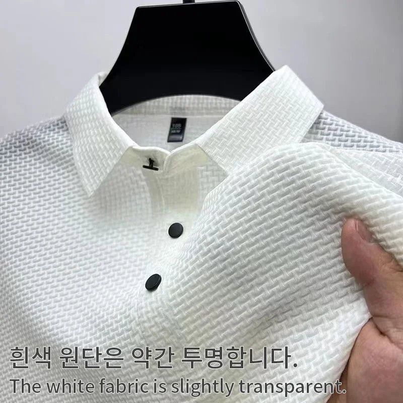 Men's Summer Ice Silk Short Sleeve Polo – Cool, Breathable, Sweat-Absorbing, Business Casual T-Shirt