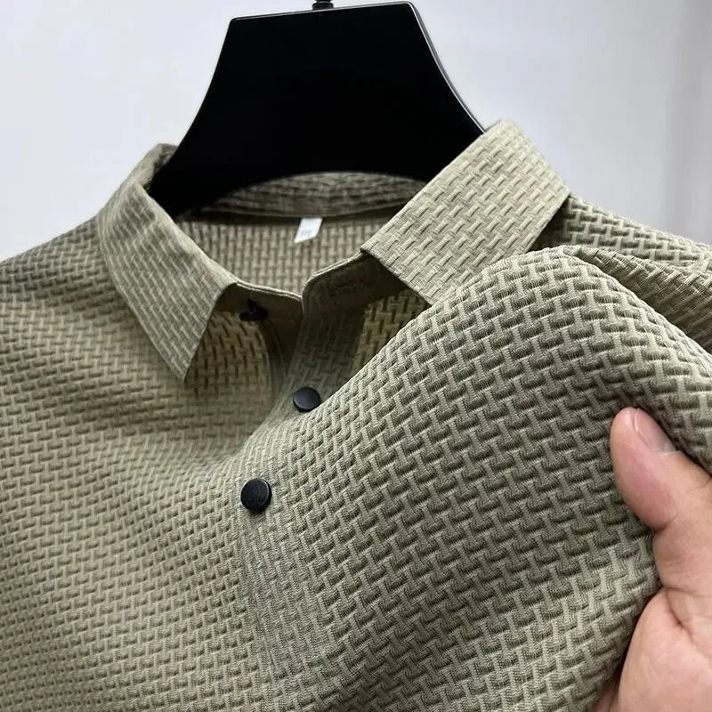 Men's Summer Ice Silk Short Sleeve Polo – Cool, Breathable, Sweat-Absorbing, Business Casual T-Shirt