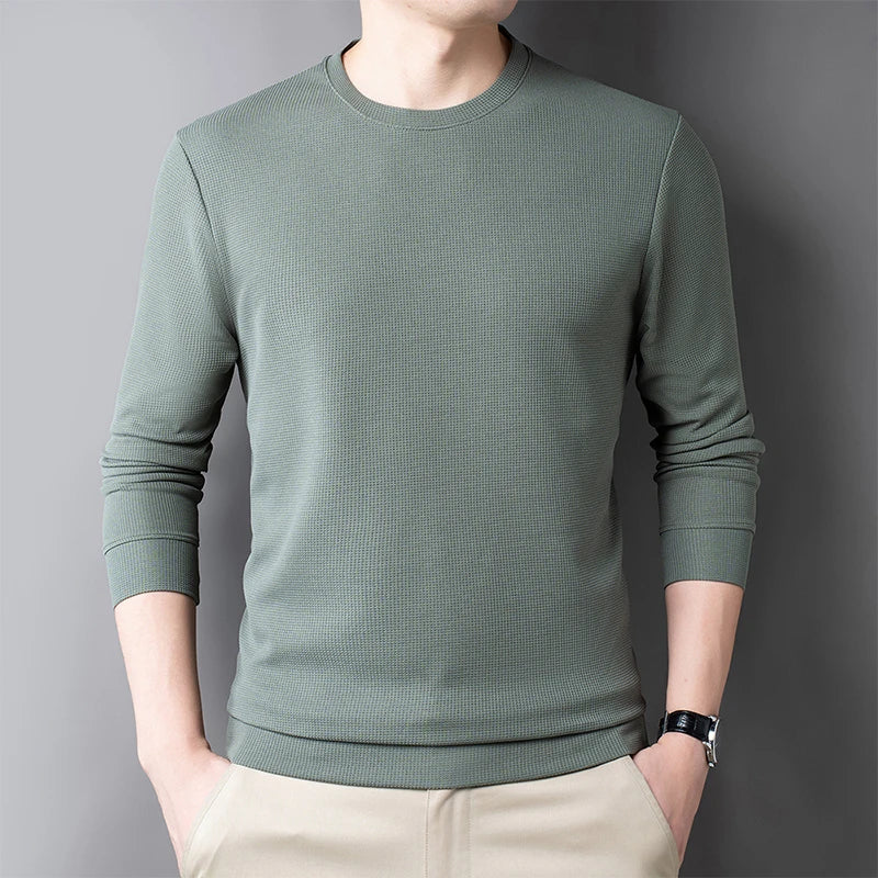Men's Waffle Knit Long Sleeve T-Shirt – Casual Comfort Top